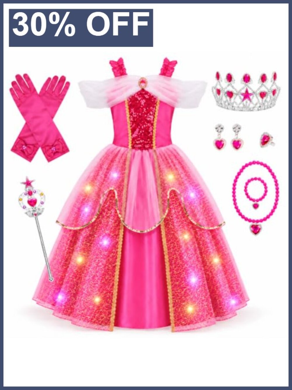 Girls Light Up Princess Dress Up Set LED Costume with Accessories
